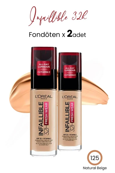 Loreal Paris Infaillible 32H Fresh Wear Fondöten 125 Natural Beige x 2 Adet ürün görseli