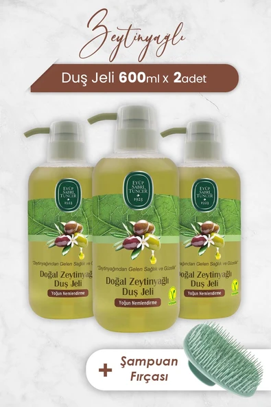 Eyüp Sabri Tuncer Zeytinyağlı Duş Jeli 600 ml x 3 Adet ve Şampuan Fırçası ürün görseli