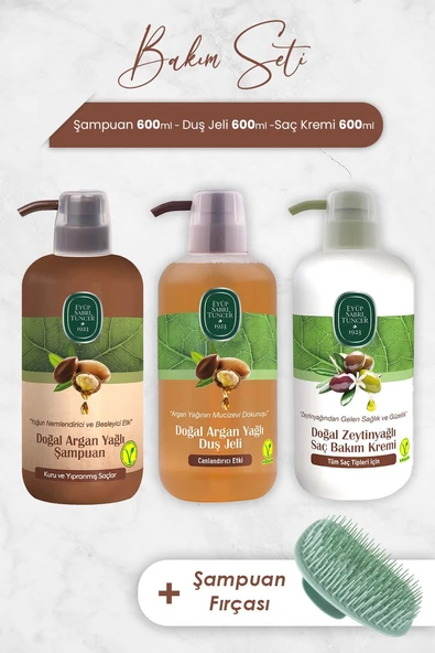 Eyüp Sabri Tuncer Argan Yağlı Şampuan, Duş Jeli, Saç Kremi ve Şampuan Fırçası ürün görseli