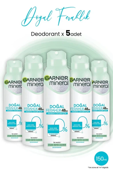Garnier Mineral 48 Saat Doğal Ferahlık Kadın Sprey Deodorant 150 ml x 5 Adet ürün görseli