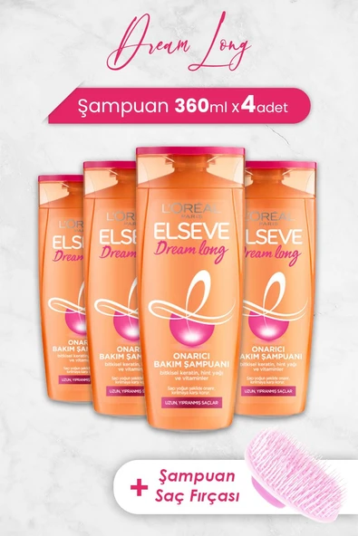 Elseve Dream Long Onarıcı Şampuan 360 ml x 4 Adet ve Şampuan Fırçası - 1