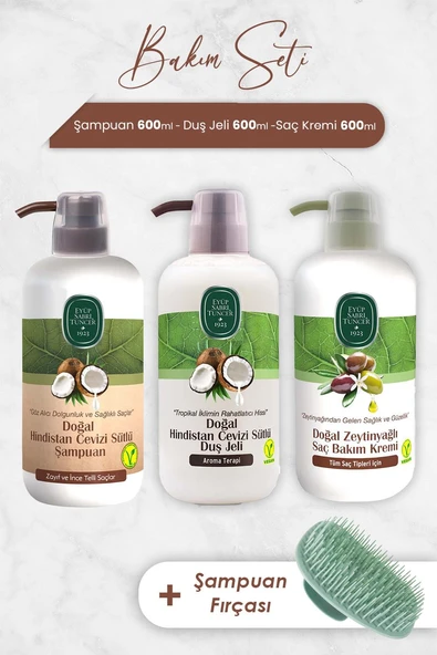 Eyüp Sabri Tuncer Hindistan Cevizi Şampuan, Duş Jeli, Saç Kremi ve Şampuan Fırçası ürün görseli