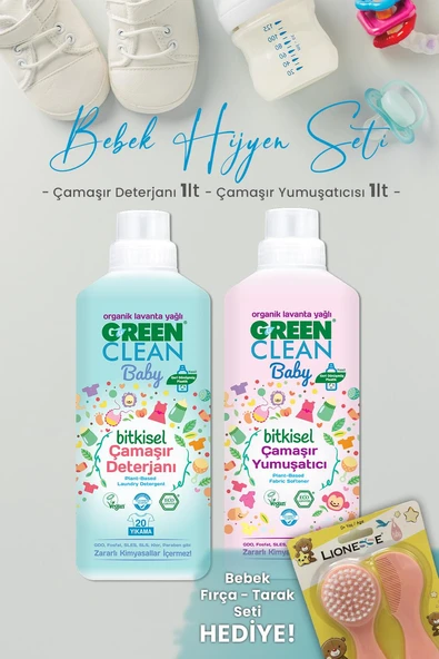 U Green Clean Baby Çamaşır Deterjanı 1 lt, Yumuşatıcı 1 lt ve Hediyeli