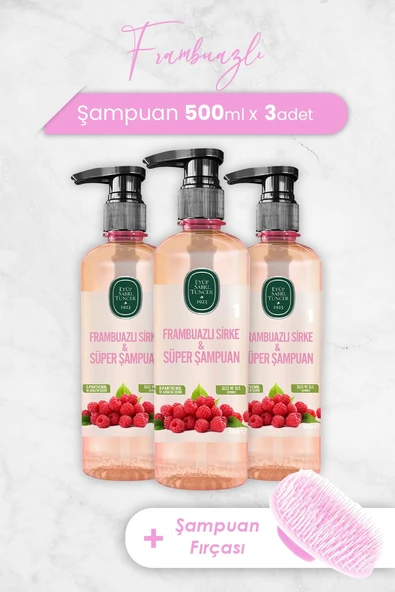 Eyüp Sabri Tuncer Frambuazlı Sirke & Süper Şampuan 500 ml x 3 Adet ve Şampuan Fırçası ürün görseli