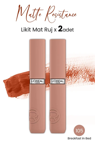 Loreal Paris Infaillible Matte Resistance Likit Mat Ruj 105 Breakfast In Bed x 2 Adet