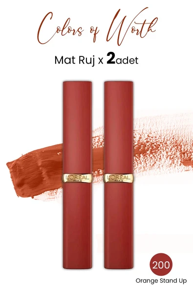 Loreal Paris Colors of Worth Color Riche Intense Volume Matte Ruj - 200 Orange Stand Up x 2 Adet