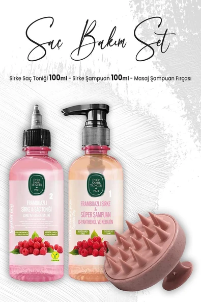 Eyüp Sabri Tuncer Sirke Frambuazlı Şampuan 100 ml, Saç Toniği 100 ml ve Masaj Şampuan Fırçası Pembe ürün görseli