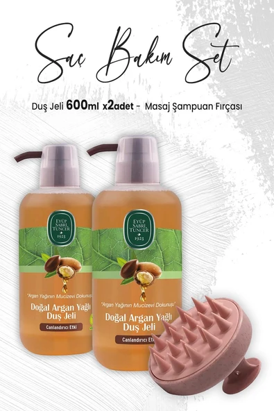 Eyüp Sabri Tuncer Doğal Argan Yağlı Duş Jeli 600 ml x 2 Adet ve Masaj Şampuan Fırçası Pembe ürün görseli