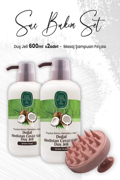 Eyüp Sabri Tuncer Hindistan Cevizi Duş Jeli 600 ml x 2 Adet ve Masaj Şampuan Fırçası Pembe ürün görseli