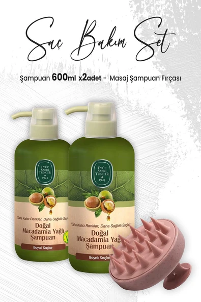 Eyüp Sabri Tuncer Doğal Macadamia Yağlı Şampuan 600 ml x 2 Adet ve Masaj Şampuan Fırçası Pembe ürün görseli
