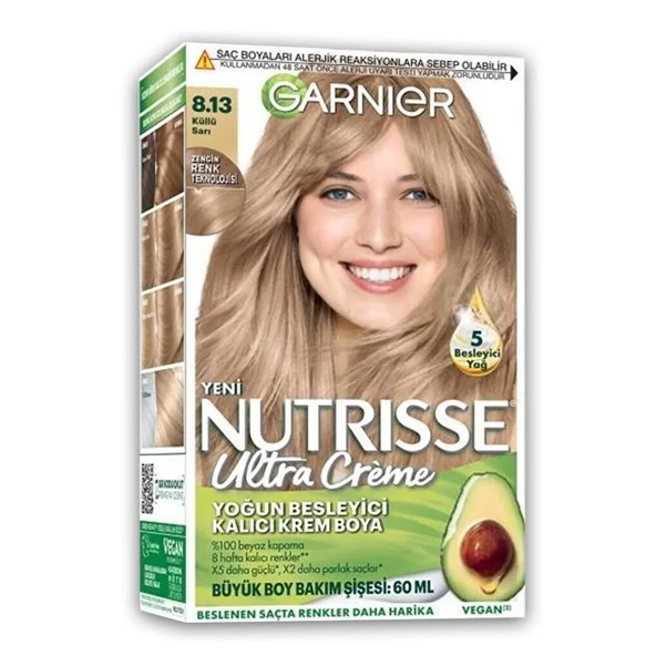 Garnier Nutrisse Yoğun Besleyici Kalıcı Krem Saç Boyası 8.13 Küllü Sarı