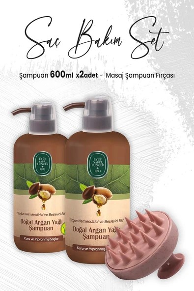 Eyüp Sabri Tuncer Doğal Argan Yağlı Şampuan 600 ml x 2 Adet ve Masaj Şampuan Fırçası Pembe ürün görseli