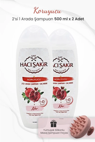 Hacı Şakir Nar 2si 1 Arada Şampuan Koruyucu 500 ml x 2 Adet ve Şampuan Fırçası Pembe ürün görseli