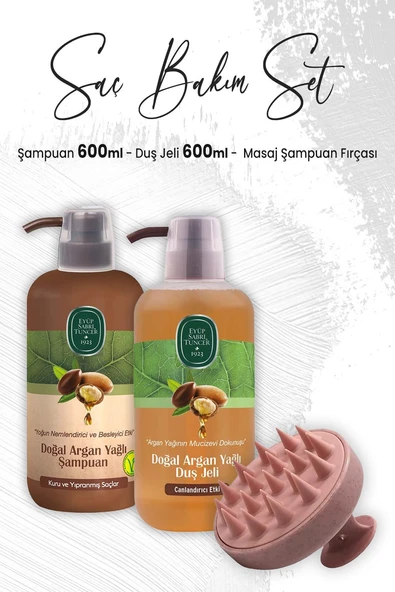 Eyüp Sabri Tuncer Argan Yağlı Duş Jeli 600 ml, Şampuan 600 ml ve Masaj Şampuan Fırçası Pembe ürün görseli
