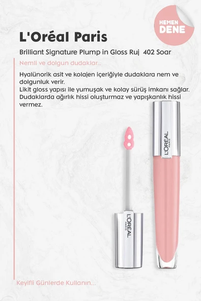 Loreal Paris Brilliant Signature Plump in Gloss Ruj 402 Soar - Resim 2