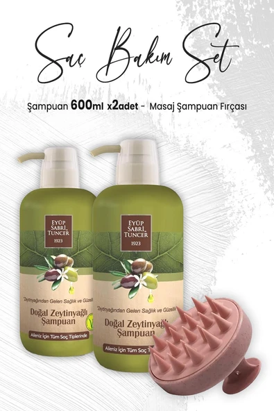 Eyüp Sabri Tuncer Zeytinyağlı Şampuan 600 ml x 2 Adet ve Masaj Şampuan Fırçası Pembe ürün görseli
