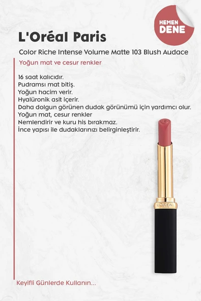 Loreal Paris Color Riche Intense Volume Matte - 103 Blush Audace - 2