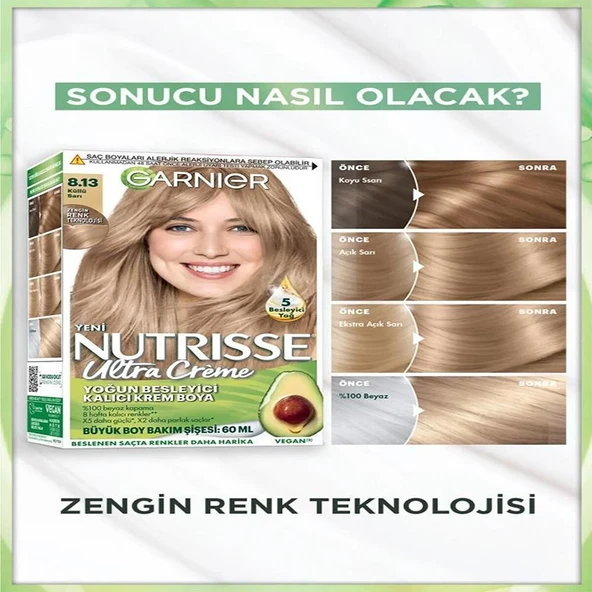 Garnier Nutrisse Yoğun Besleyici Kalıcı Krem Saç Boyası 8.13 Küllü Sarı - 2