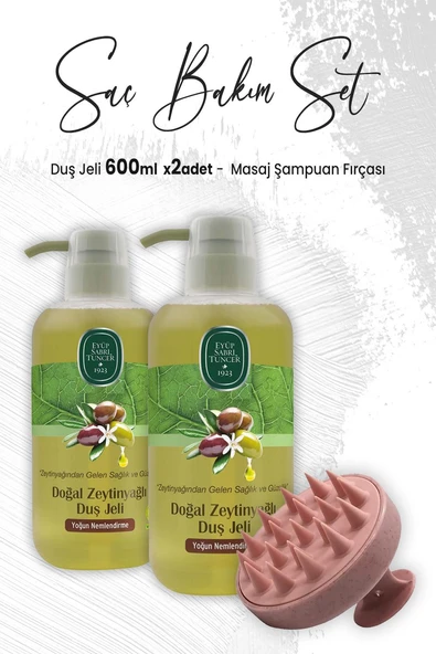 Eyüp Sabri Tuncer Zeytinyağlı Duş Jeli 600 ml x 2 Adet ve Masaj Şampuan Fırçası Pembe ürün görseli
