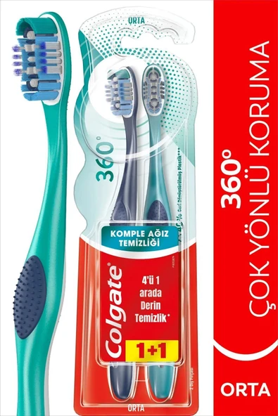 Colgate 360 Komple Ağız Temizliği Çok Yönlü Koruma Orta Diş Fırçası 2'li