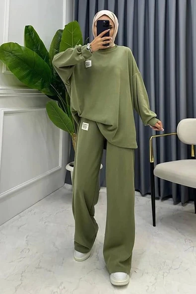 Mint Klasik Fitilli Kazak Ve Pantolon Takım