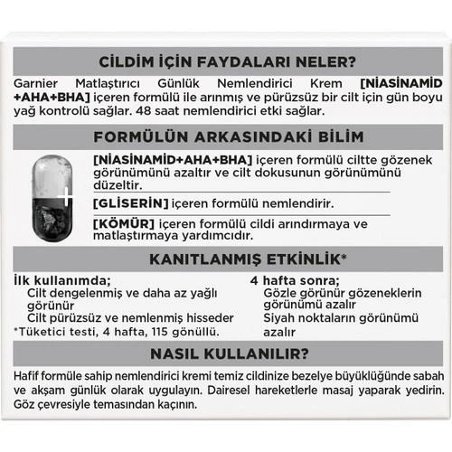 Garnier AHA BHA Kömür 3'ü 1 Arada Matlaştırıcı Günlük Nemlendirici Krem 50 ml - 3