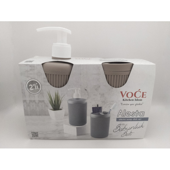 VoCe Sabunluk&Diş Fırçalık Seti - Plastik - Dayanıklı - Açık Kahve
