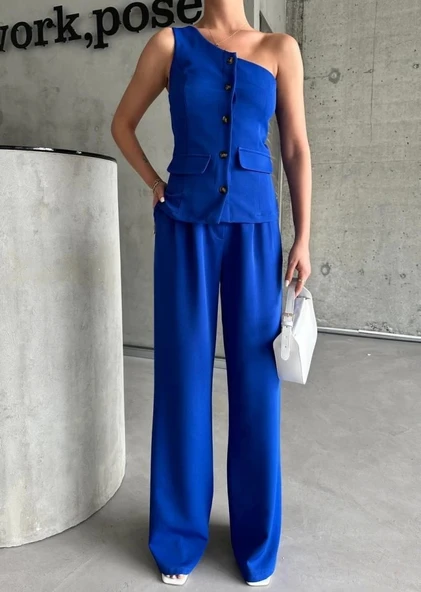 TEK KOL YELEK - PANTOLON TAKIM ATLAS - Mavi - Resim 2