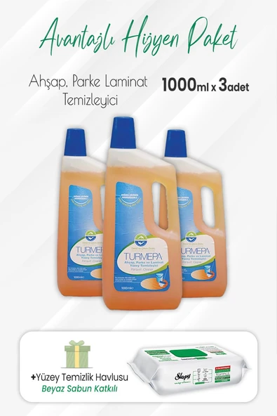 Turmepa Ahşap, Parke Temizleyici 1 lt x 3 Adet ve Easy Clean Yüzey Temizlik 100' lü ürün görseli