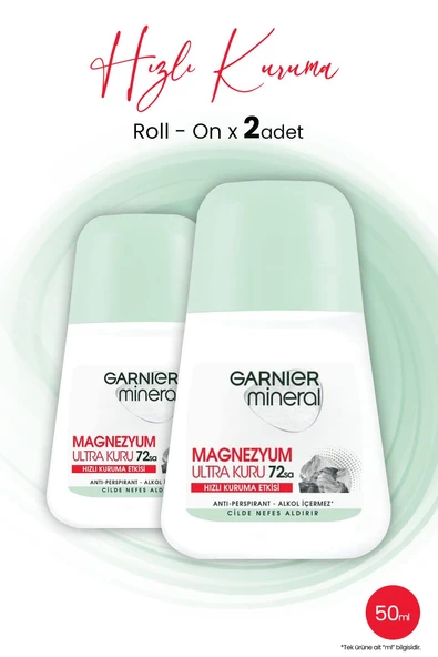 Garnier Mineral Magnezyum Ultra Kuru Roll-On 72 Saat x 2 Adet