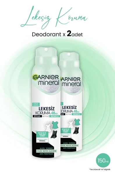 Garnier Mineral Lekesiz Koruma Ferah Sprey Deodorant 150 ML x 2 Adet ürün görseli