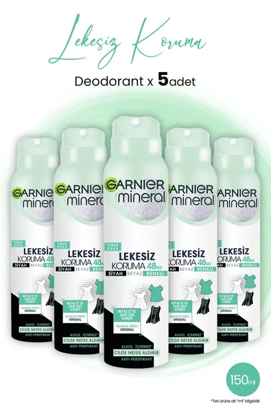 Garnier Mineral Lekesiz Koruma Ferah Sprey Deodorant 150 ML x 5 Adet ürün görseli