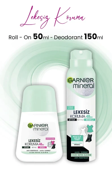Garnıer Mineral Lekesiz Koruma Roll On 50 ml ve Deodorant 150 ml