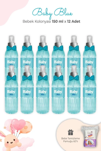 Eyüp Sabri Tuncer Baby Blue Bebek Kolonyası 150 ml x 12 Adet ve Kare Bebek Pamuğu ürün görseli