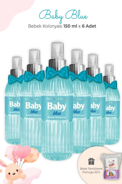 Eyüp Sabri Tuncer Baby Blue Bebek Kolonyası 150 ml x 6 Adet ve Kare Bebek Pamuğu ürün görseli