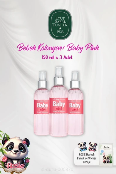 Eyüp Sabri Tuncer 3 Adet Bebek Kolonyası Pink 150 ml ve ROSIE Bebek Pamuğu