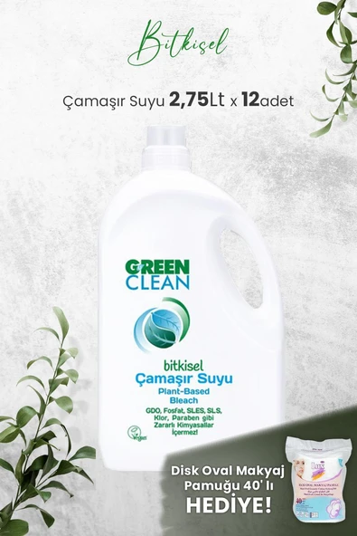 Green Clean Bitkisel Çamaşır Suyu 2,75 Lt x 12 Adet ve Hediyeli ürün görseli