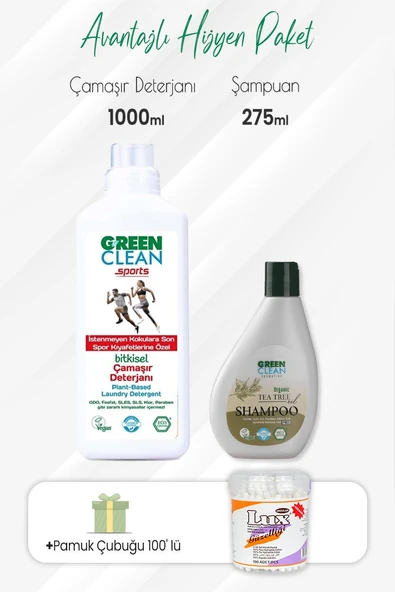 Green Clean Sports Çamaşır Deterjanı,Şampuan Tea Tree 275 ml ve Pamuk Çubuğu ürün görseli