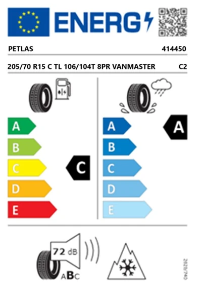 Petlas 205/70 R15 C TL 106/104T 8PR VANMASTER + A/S Kamyonet Dört Mevsim Lastiği (Üretim Tarihi:2025) - Resim 2