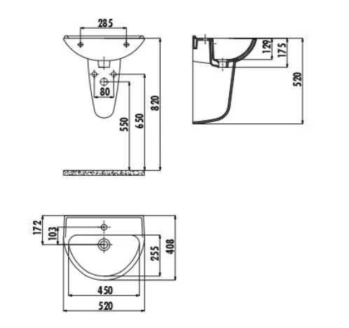 Creavit Yarım Ayak Oval Lavabo 40X50 cm Beyaz TP155 - 2