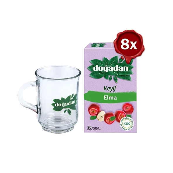 Doğadan Elma Çayı 20'li x 8 ve Doğadan Cam Bardak Hediyeli ürün görseli