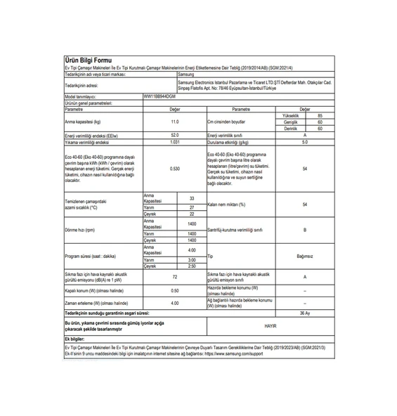 Samsung WW11BB944DGMAH A 1400 Devir 11 KG Çamaşır Makinesi - 5