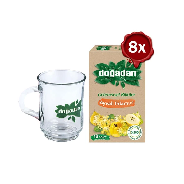 Doğadan Ayvalı Ihlamur Çay 18'li x 8 ve Doğadan Cam Bardak Hediyeli ürün görseli