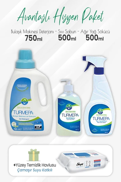 Turmepa Bulaşık Makinesi Deterjanı 750 ml, Sıvı Sabun, Yağ Sökücü 500 ml ve Mopa Uyumlu Yüzey 80'li ürün görseli