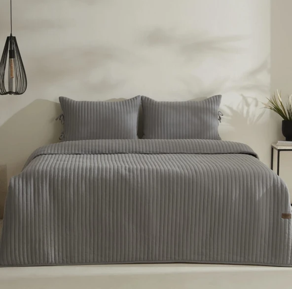 Karaca Home Elie Gri Çift Kişilik Yatak Örtüsü