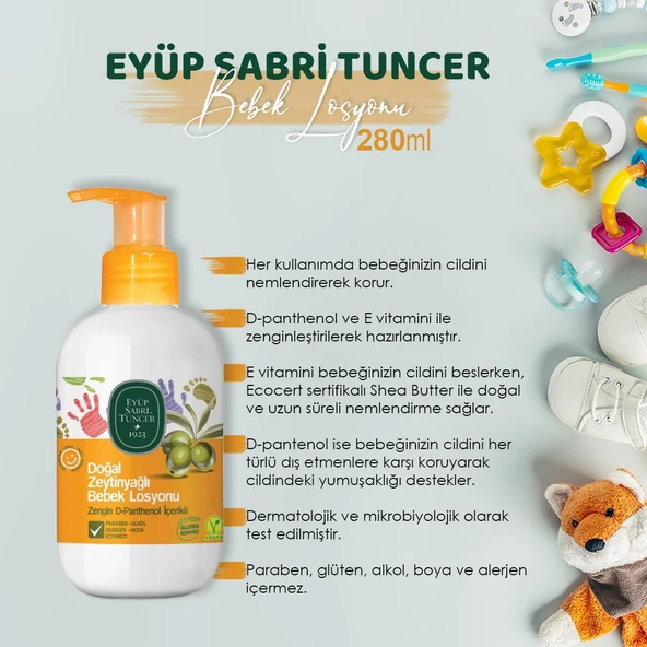 Eyüp Sabri Tuncer Zeytinyağlı Bebek Losyonu 280 ml 3'lü ve ROSIE Bebek Pamuğu - 5