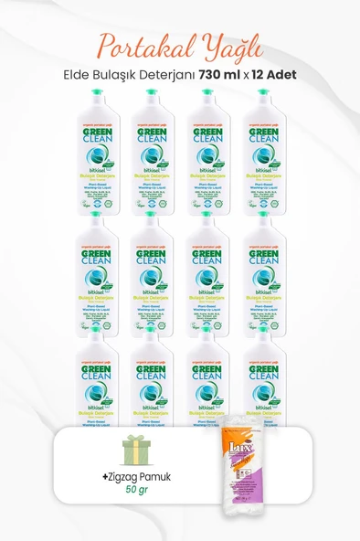 Green Clean Elde Bulaşık Deterjanı 730 ml x 12 Adet ve Zigzag Pamuk 50 gr ürün görseli