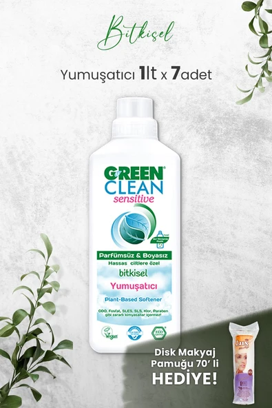 Green Clean Sensitive Kokusuz Yumuşatıcı 1 L x 7 Adet ve Hediyeli ürün görseli