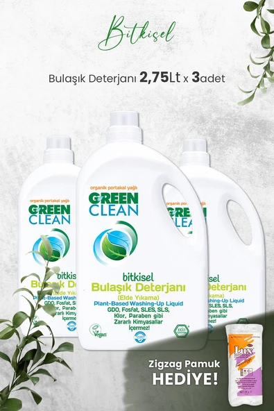 U Green Clean Bitkisel Bulaşık Deterjanı 2,75 LT x 3 Adet ve Hediyeli ürün görseli