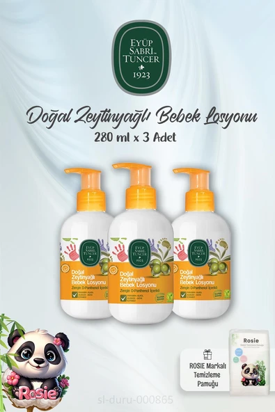 Eyüp Sabri Tuncer Zeytinyağlı Bebek Losyonu 280 ml 3'lü ve ROSIE Bebek Pamuğu